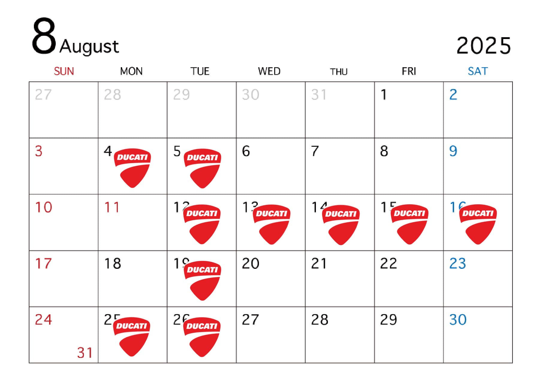 8月　定休日のお知らせ